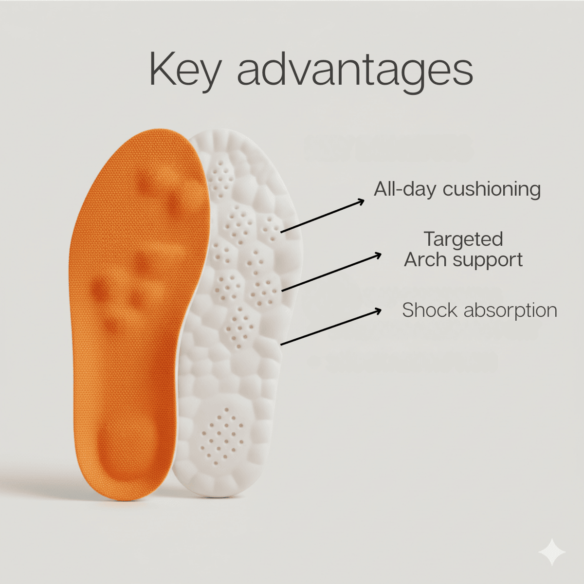 Orthopedic insoles for tired feet with all-day cushioning and targeted arch support